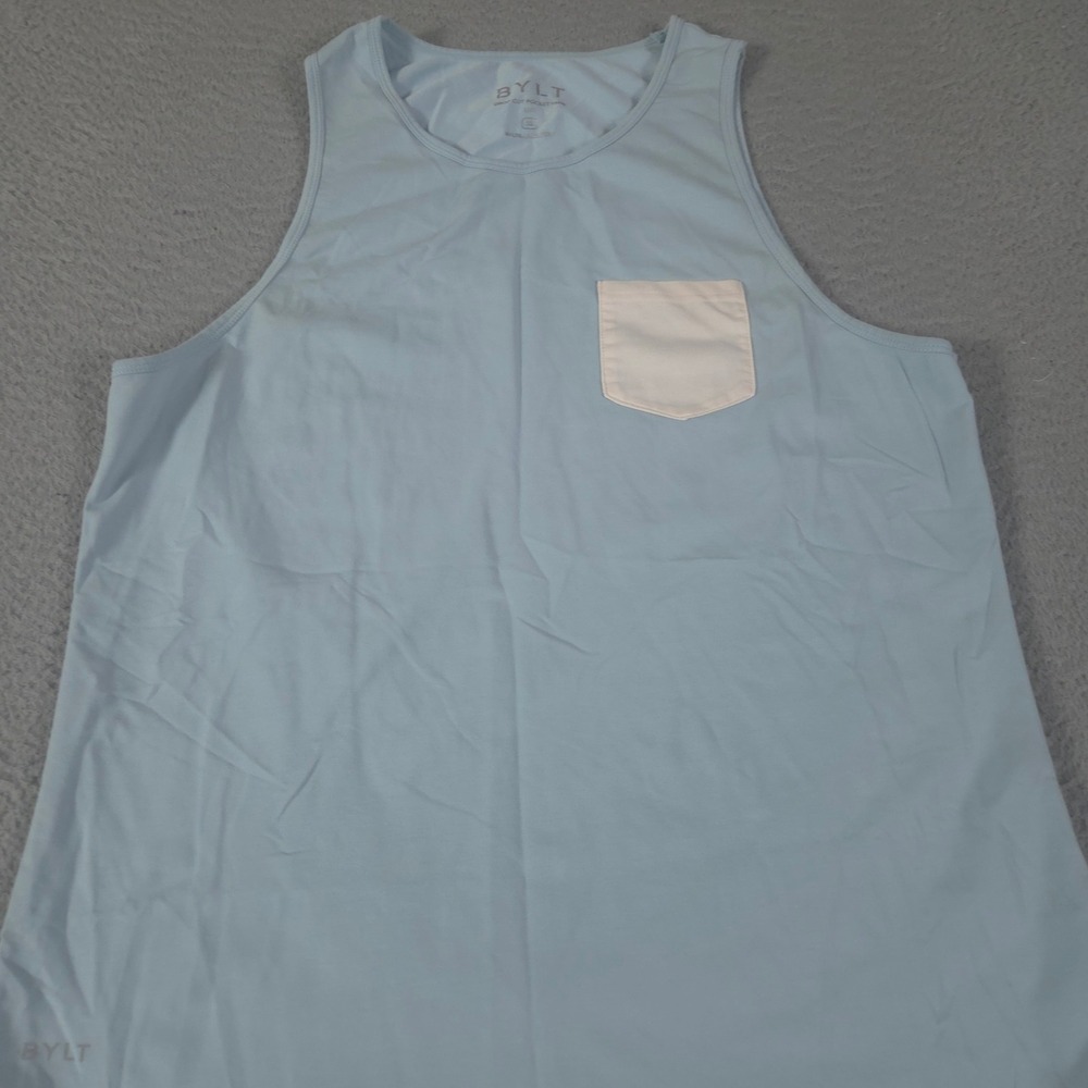 BYLT Shirt Mens XL Blue Drop Cut Pocket Tank Top Lux Cotton Blend Curved Hem